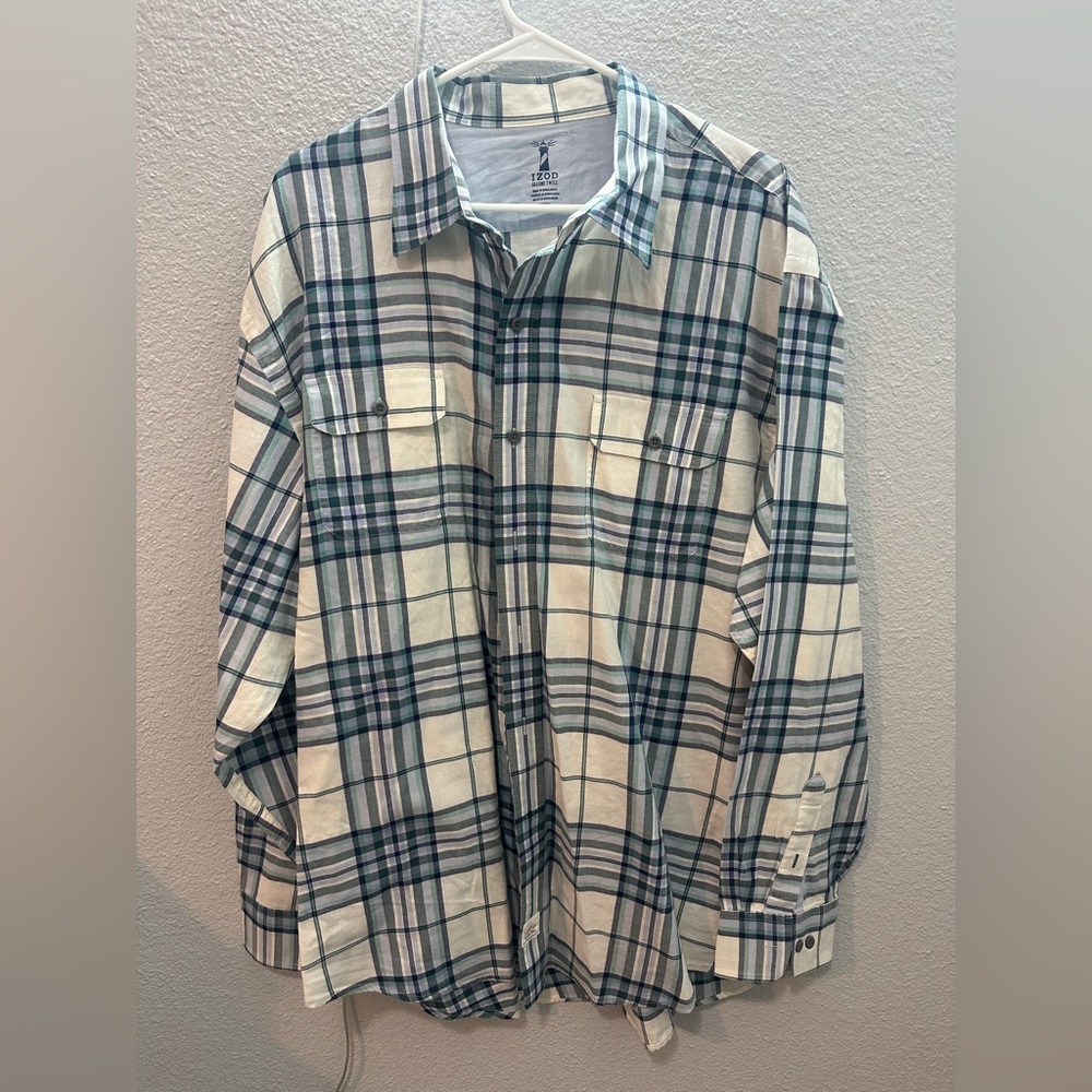 Izod Blue and White Plaid Shirt